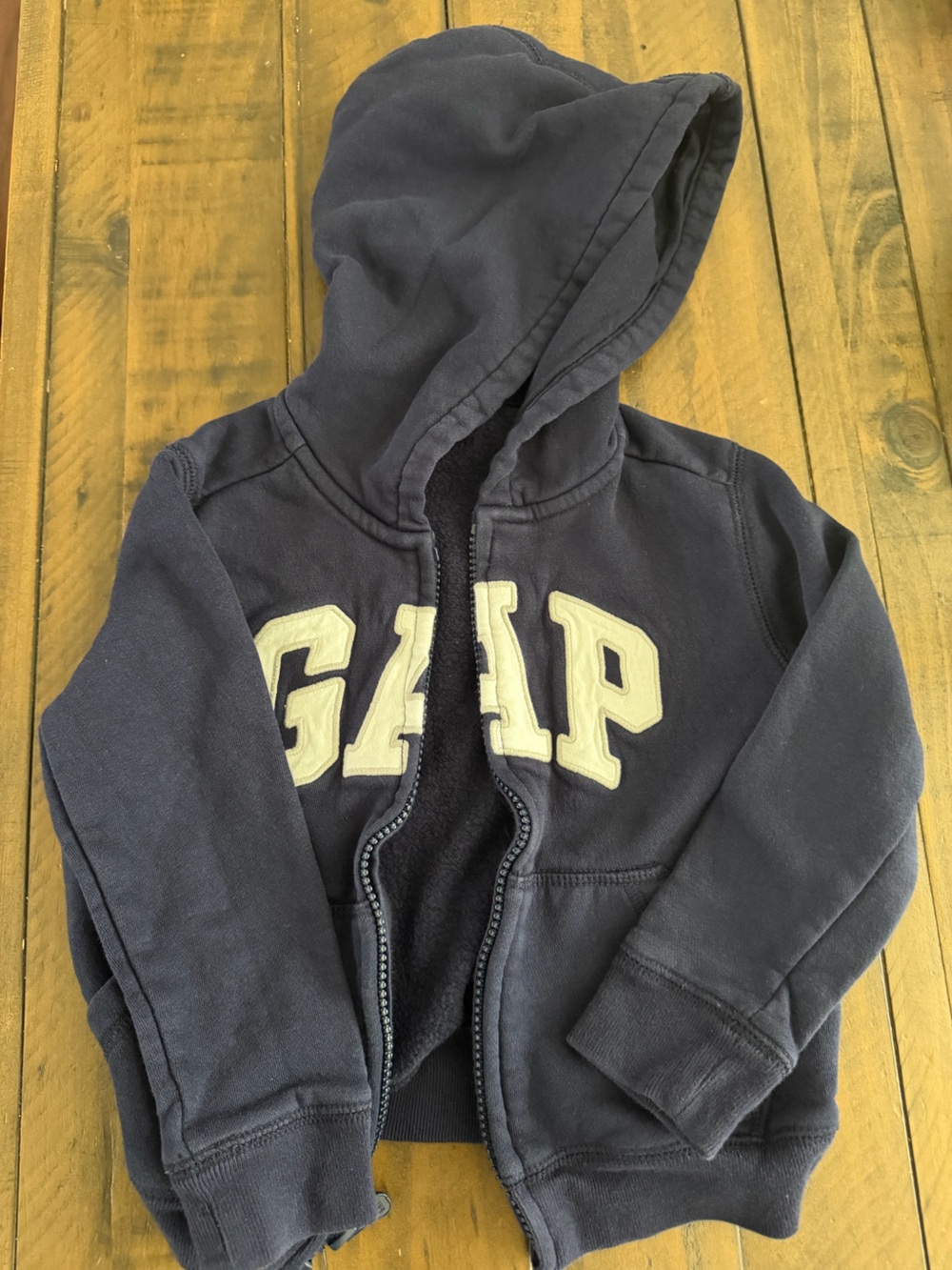 GAP Navy Zip Hoodie with Cream Lettering - 4T